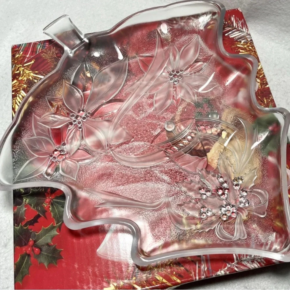 New‎ in Box, Mikasa Crystal Christmas  Tidbit platter Heavy,Clear 13.5” Vintage